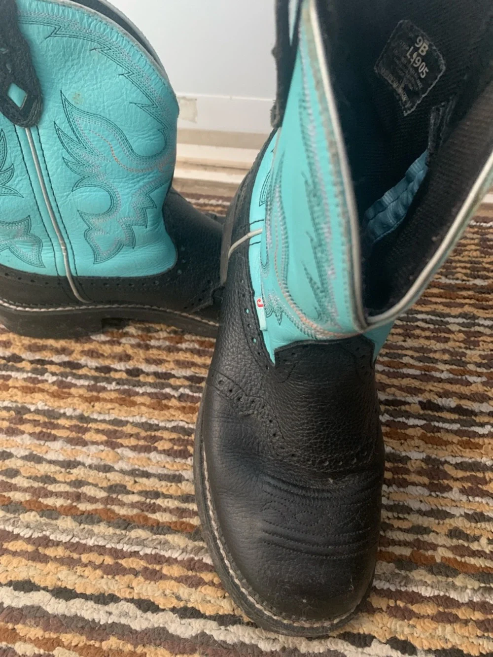 Justin Gypsy Boots Teal Shaft with Black Foot - Picture 4 of 13